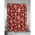 thumbnail image 5 of Christmas Snowflakes Long Shower Curtain Set, Waterproof Shower Curtains for Bathroom, Xmas Winter Watercolor Gold Red Washable Fabric Cloth Bath Curtain for Bathtub with Hooks 72x84 Inches, 5 of 6