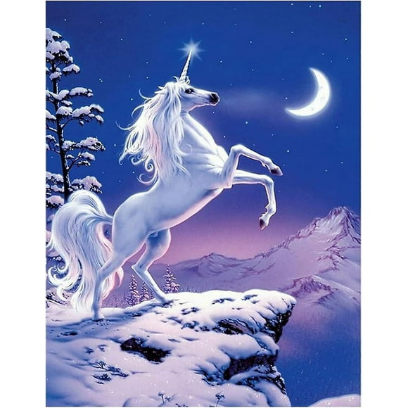 Dww-30 X 40 Cm ,licorne Sous La Neige Diamond Painting Broderie Diamant Peinture Canevas 5d Tableau Enfant Adulte Strass Lot Puzzle Dessin Decoration