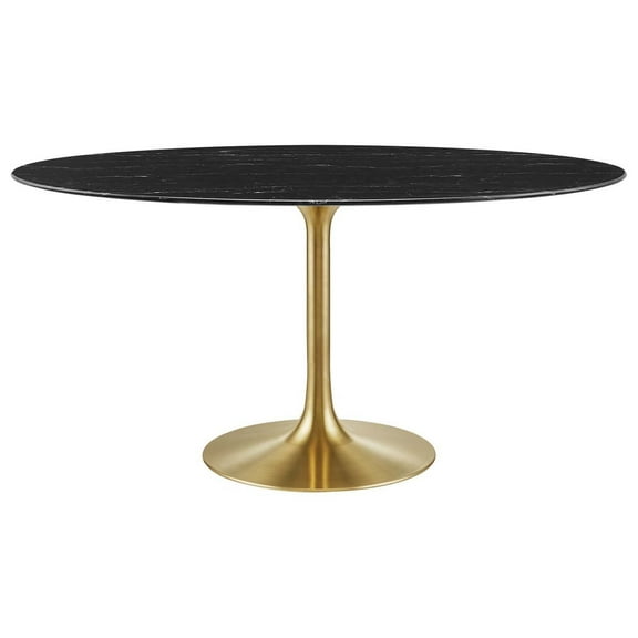 60 Inch Dining Table, Gold Black, Artificial Marble, Metal Steel, Oval, Mid Century Kitchen Cafe Bistro Hospitality Restaurant, Modern Contemporary Boutique HB33638