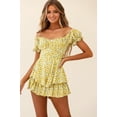 thumbnail image 2 of Cismea - Mini Vestido Floral de Manga Corta con Cuello Cuadrado Y Dobladillo Fruncido para Mujer（Amarillo Brillante） Cismea falda, 2 of 3