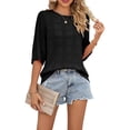 thumbnail image 3 of Women'S Casual Short Sleeve Loose Tunic Tops Light-Weight Crochet Knit Summer Sweaters Blouses Black L, 3 of 8