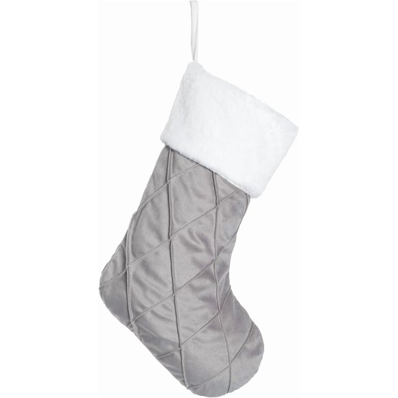 BHD BEAUTY Christmas Stockings Grey Velvet Diamond Large Soft Luxury for Family Decorations Hanging Ornament Xmas Tree Holiday Party 21 inches