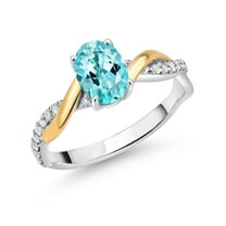 Gem Stone King 2 Tone 10K Yellow Gold and 925 Sterling Silver Blue Apatite and White Lab Grown Diamond Twisted Interwoven Ring for Women (0.93 Cttw, Available in Size 5,6,7,8,9)