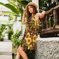thumbnail image 2 of Honeii Yellow Black Plaid Sunflower Print Women's Sleeveless Dress, Loose Fit Casual Dress for Women, Summer Fashion Dress, 2 of 7