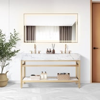 Ecija 60M Double Brushed Gold Metal Bath Vanity with Pandora White Composite Top