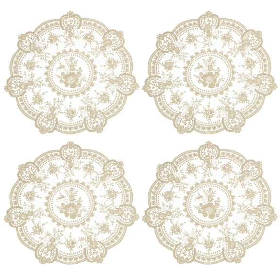 4Pack Retro Lace Placemats 13x13inch Round French Crochet Doilies Brown