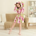 thumbnail image 3 of FORMRS Niños Bathrobe Unisex Hooded Robe Soft Plush Pajamas Sleepwear, Size 7-9T, Floral Raspberries, 3 of 7