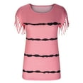 thumbnail image 5 of QLEICOM Women Stripe Tassels Short Sleeve Crewneck T-shirt Blouses Shirts Tops Pink 3XL, US Size 14, 5 of 7