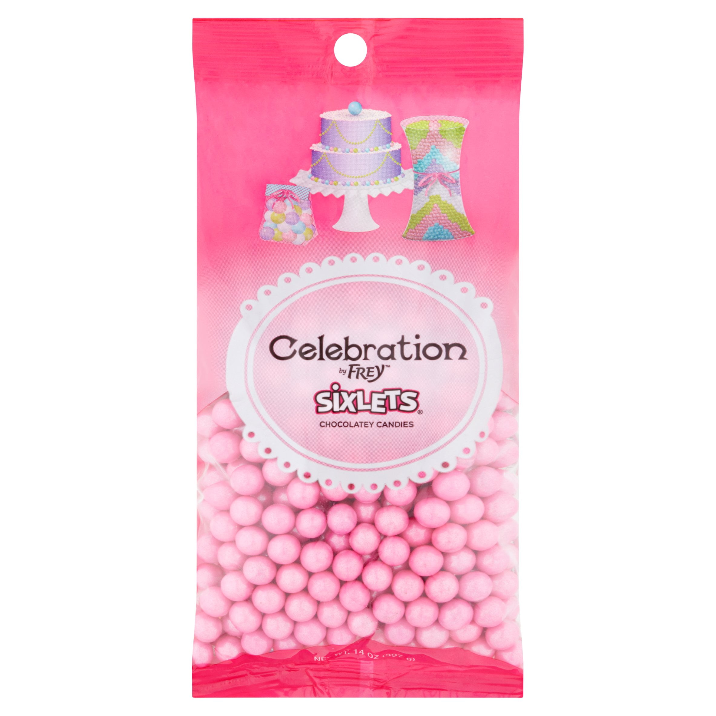 Celebration by SweetWorks Sixlets Chocolate Flavored Pink Candy, 14 oz by SweetWorks Confections, LLC, A Chocolat Frey Company.
