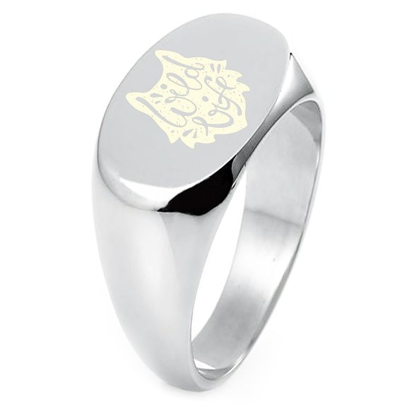 Tioneer Sterling Silver Wild Life Engraved CZ Oval Flat Top Polished Ring