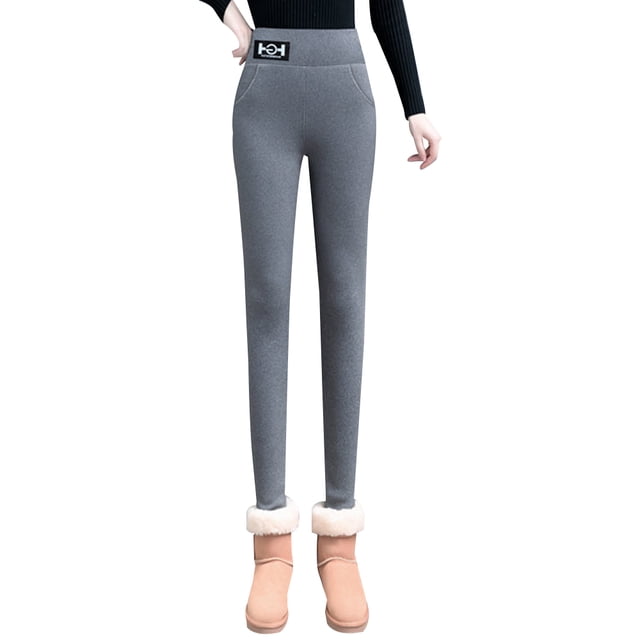 Pantalones térmicos de cachemir grueso elástico de talle alto de invierno