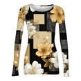 thumbnail image 5 of Iaqnaocc Womens Shirts Long Sleeve Vintage Plaid Floral Print Blouses Y2k Fashion Tees Blouses Dressy Casual Round Neck Fall Spring Tops Camel XXL, 5 of 5