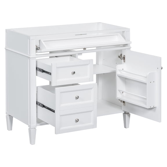 36'' Bathroom Vanity without Top Sink, Modern Bathroom Storage Cabinet with 2 Drawers and a Tip-out Drawer, Solid Wood Frame