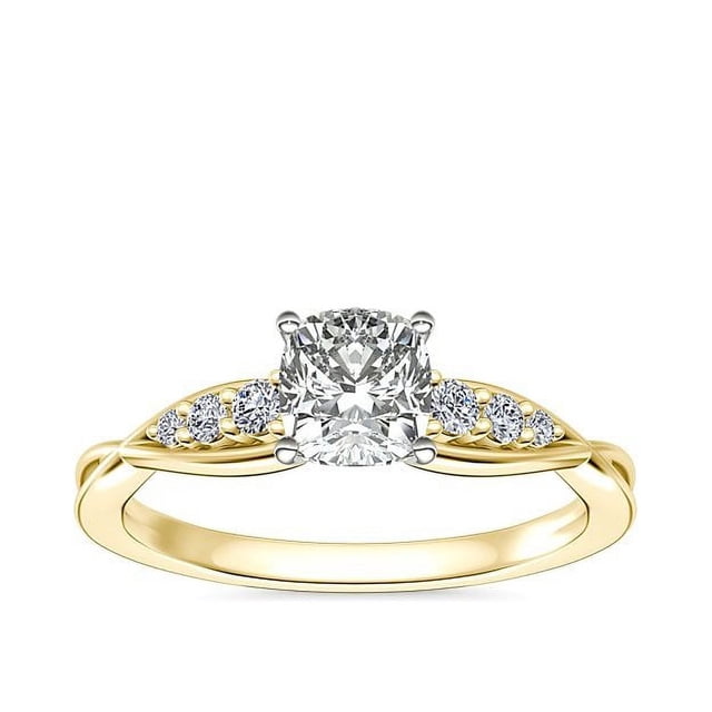 0.65 Carat Excellent Cushion Cut Real Diamond New Design Solitaire with Accents Ring for Wedding Solid 18K Yellow Gold Size 11