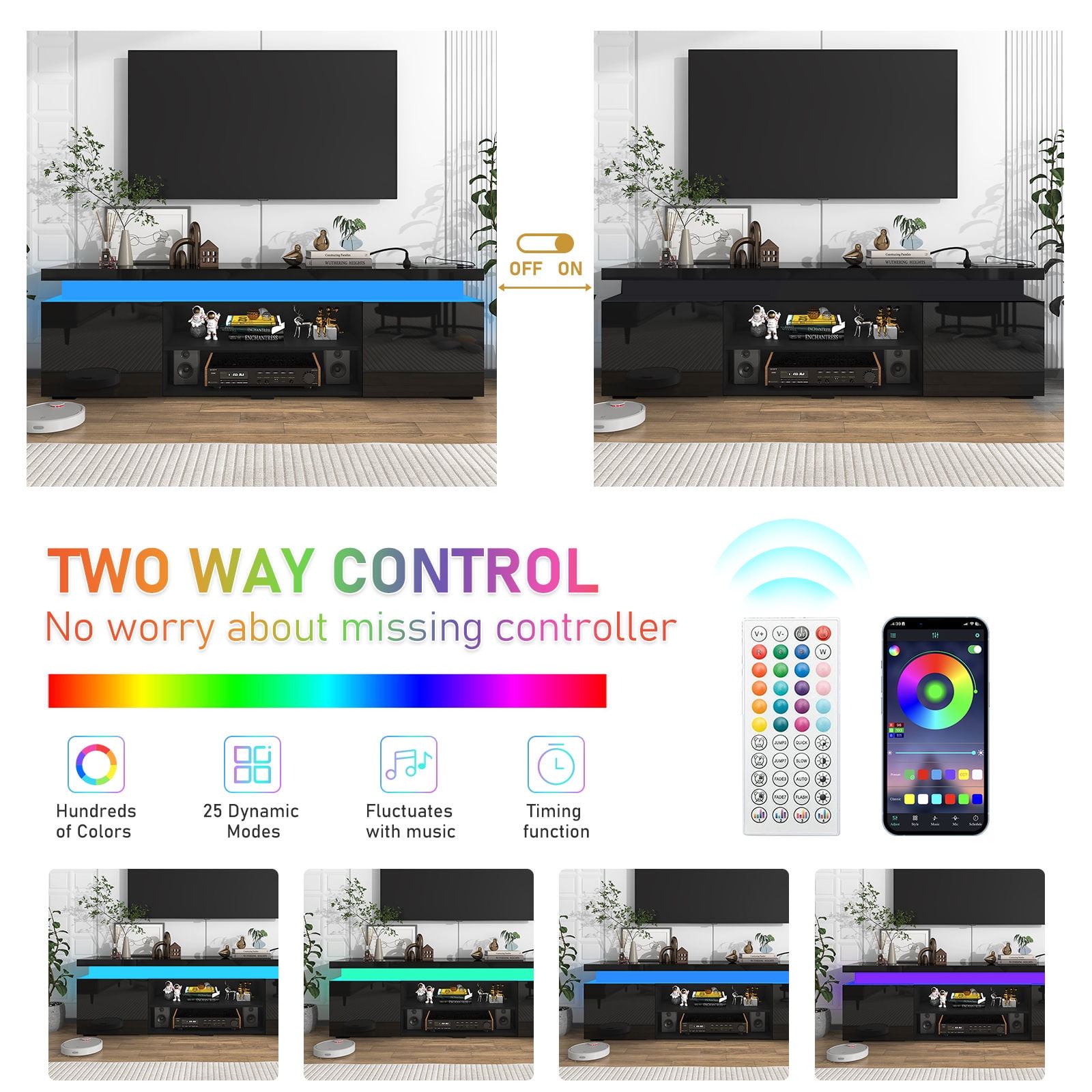 80" LED TV Stand with Power Outlet for up 90" TVs, Modern Large Entertainment Center Long Sounbar Media Console Table Stand for Living Room
