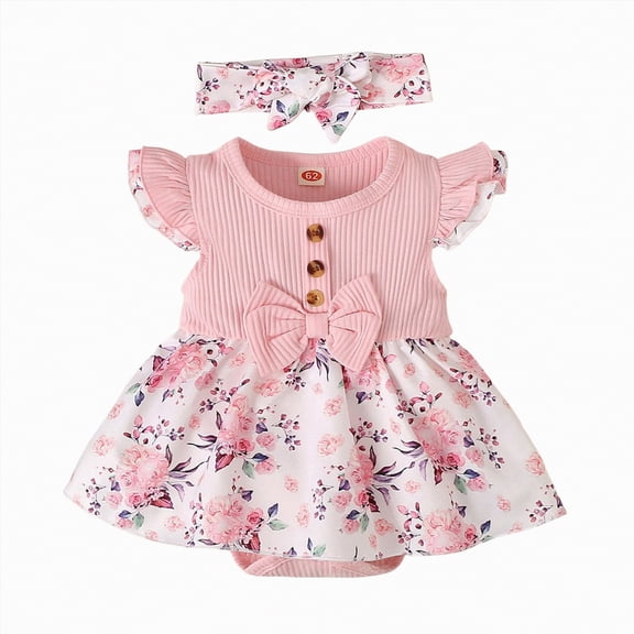 NIEWTR Toddler Baby Girl Summer Clothes Ruffle Bubble Romper for Baby Girl One-Piece Shorts Jumpsuit Summer Outfit & Dress for Infants 0-18M(Pink,3-6 Months)