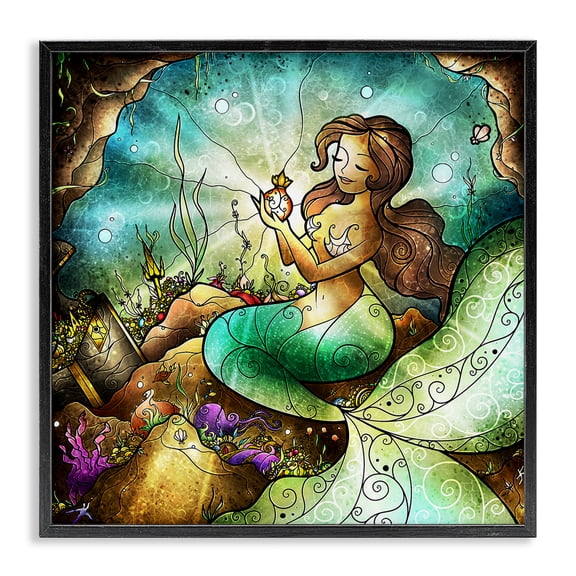 Stupell Industries Bohemian Detailed Nouveau Mermaid Black Framed Giclee Art, 12 x 12, by Mandie Manzano