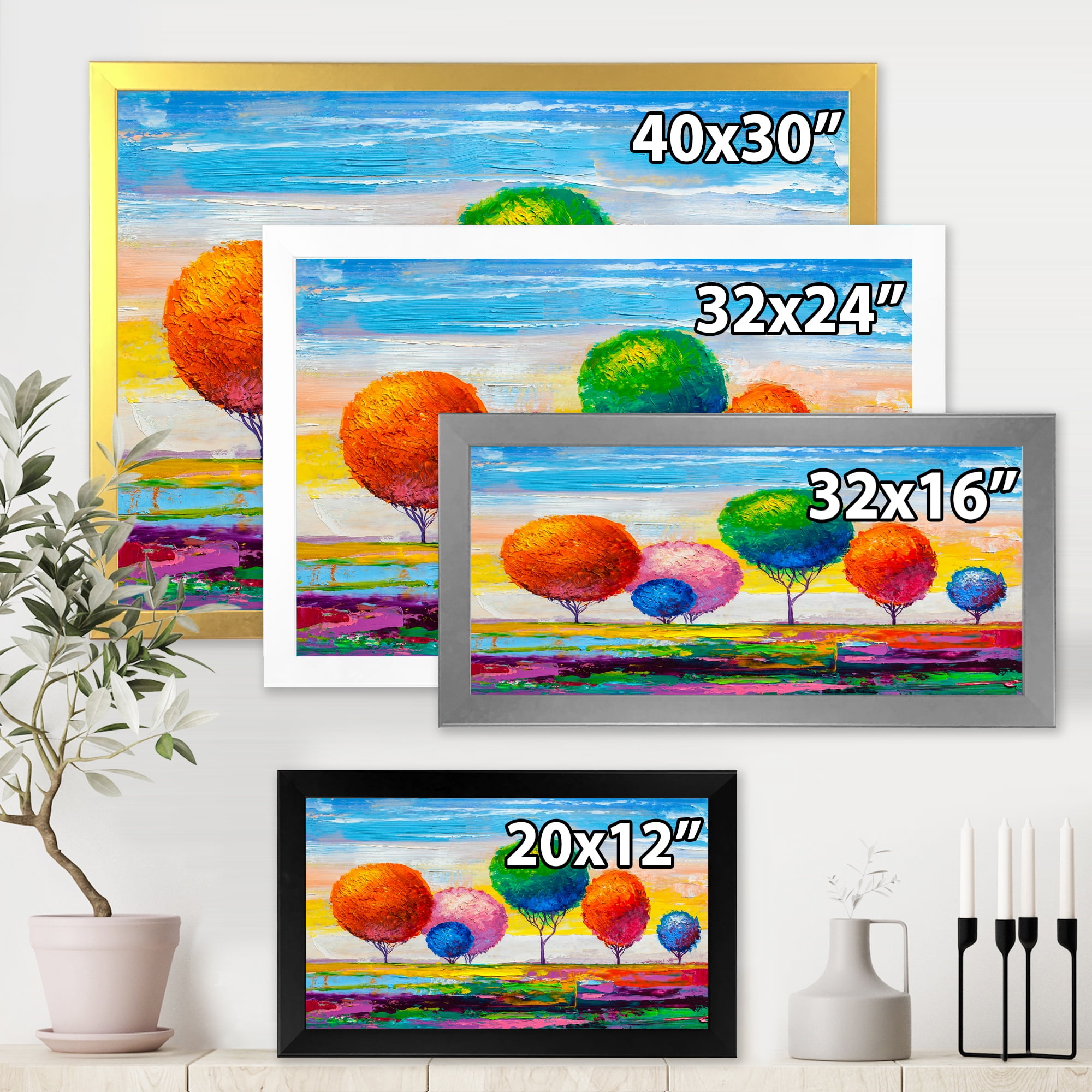 Designart 'Ornamental Colourful Trees VI' Modern Framed Art Print