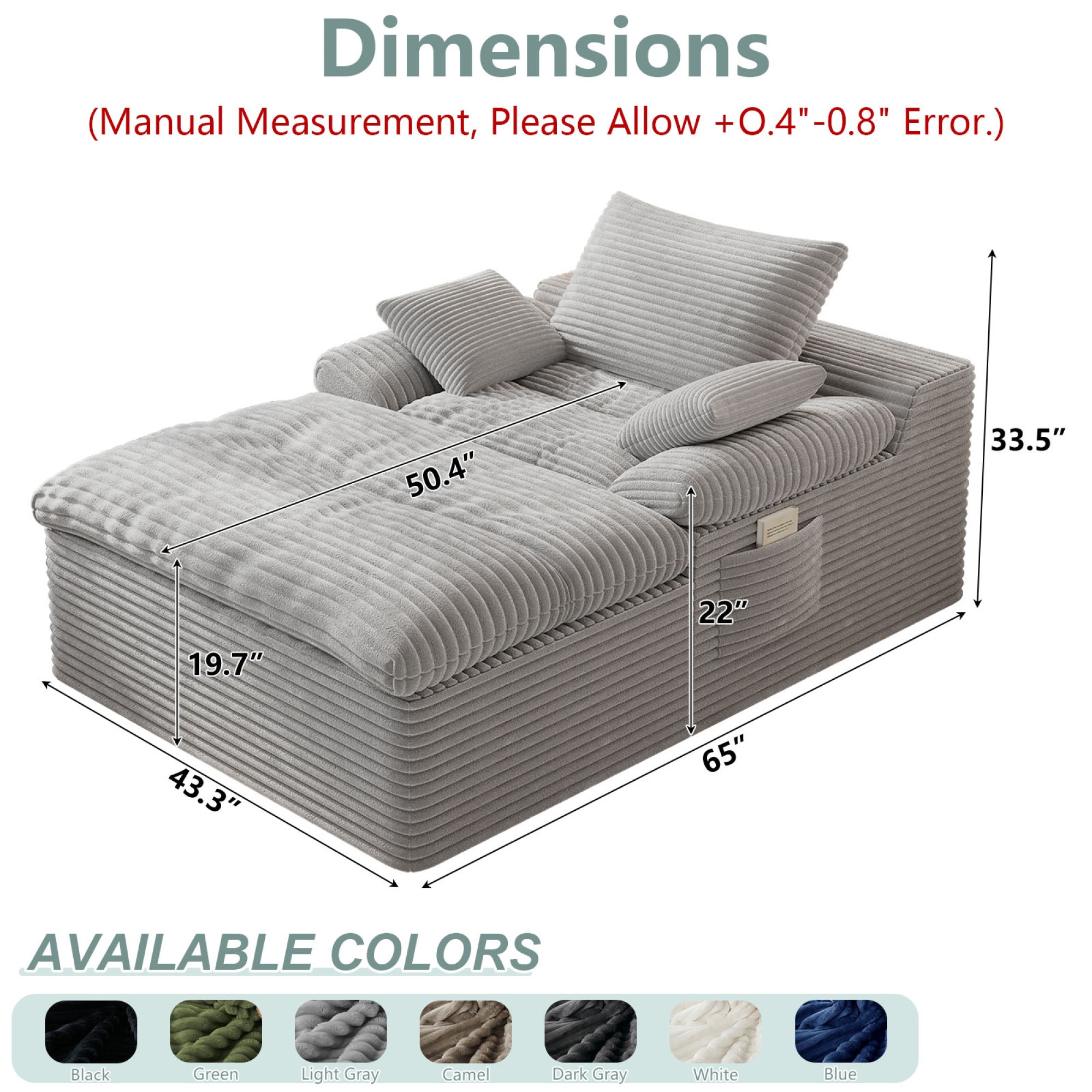 HOQBN 65" Chaise Lounge Chair Indoor,Oversized Boneless Sofa Bed with 3 Pillows,Cloud Reading Chair for Living Room Bedroom, Deep Seat Sleeper Couch, No Assembly Required,Light Gray