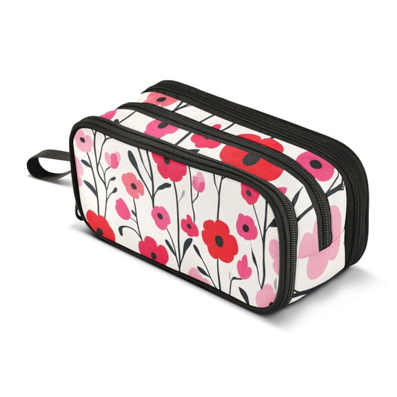 FORMRS Pencil Case with 3 Compartments Zipper Pouch, Elementary School Level and up, Pink Floral