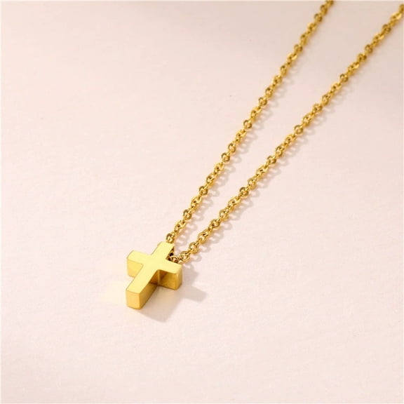 Fashion Cross Necklace For Women 14K Yellow Gold Pendant Gold Silver Color Chain Men Party Never Fade Jewelry Gift
