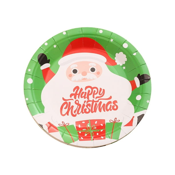 Decoraciones de Fiesta de Navidad Decoraciones de Fiesta de Navidad, Placas Desechables, Placas de Papá Noel de Dibujos Animados, Juegos de Tazas de Papel, Utensilios de Fiesta Placas de Papel de Navi