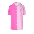 thumbnail image 4 of HaiMao Women's Colorblock Button Up Shirt Two Tone Collared Short Sleeve Blouse Top Pink S(S), 4 of 4