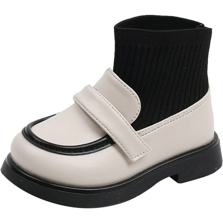 

Girls School Leather Dress Shoes Toddler Boots Little Kid Shoes with Solid Sock (Beige-B 4-4.5 Years Little Child)