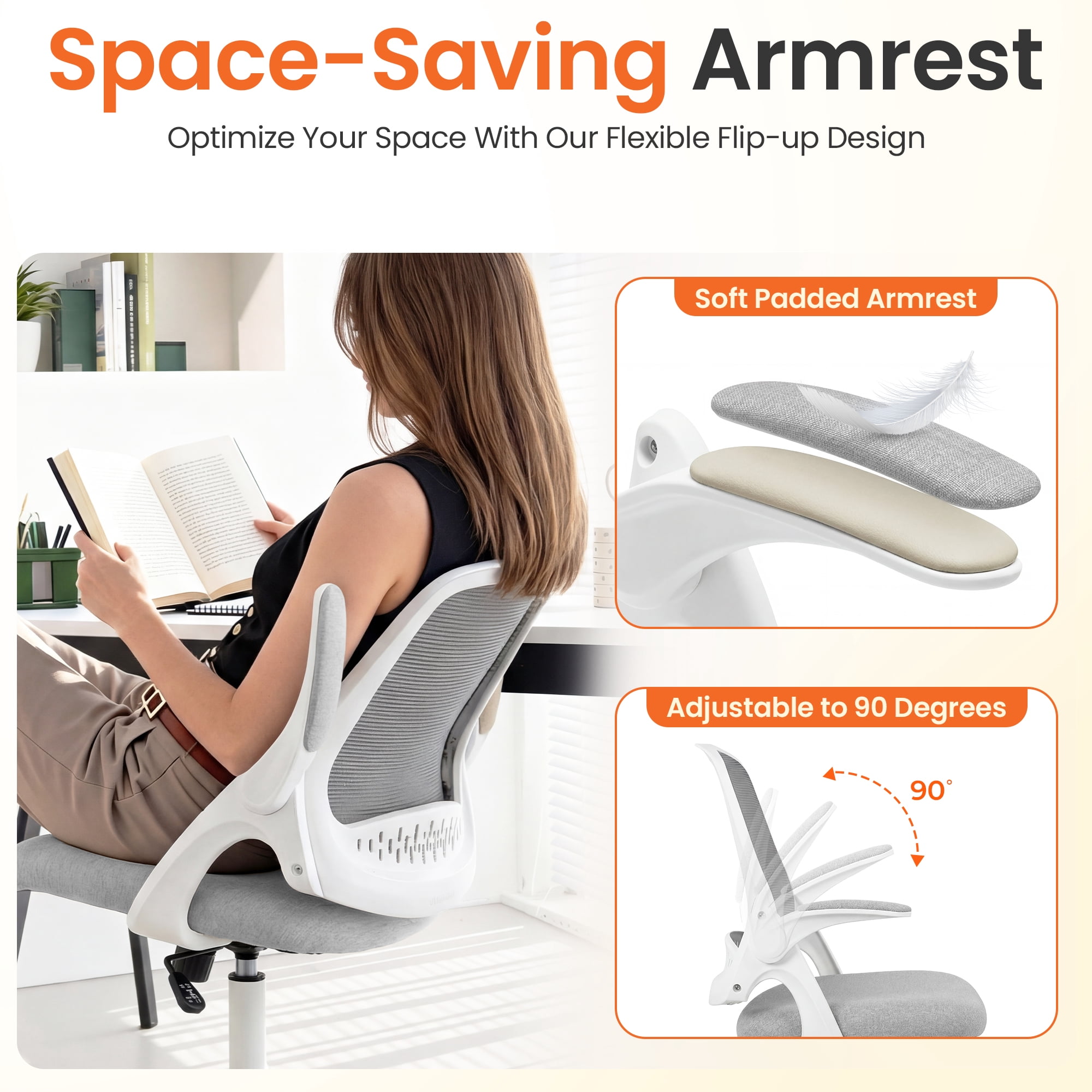 NEO CHAIR Office Chair Gaming Desk Computer Mesh Ergonomic Chair with Flip-up Arms Comfy Lumbar Support Adjustable Height Rolling Wheels Chair for Home Office (Grey)