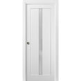 thumbnail image 1 of Panel Lite Pocket Door 18 x 96 with Frames | Quadro 4112 White Silk with Frosted Opaque Glass | Kit Trims Rail Hardware | Solid Wood Interior Pantry Kitchen Bedroom Sliding Closet Sturdy Doors, 1 of 6