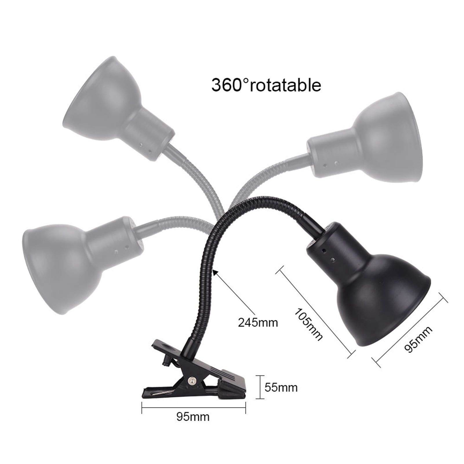 Nieyigj 75W Reptile Heat Lamp Basking Spot Lamp with 360-Degree Adjustable Gooseneck Clip E27 Base Halogen Bulb Included for Turtles Lizards Snakes Amphibians