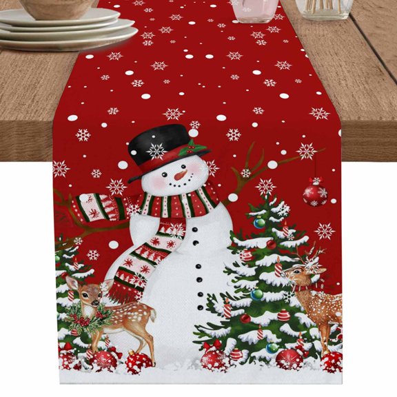nqOlkjepod Red Snowman Christmas Table Runner 70 Inches Long Farmhouse Dress Scarves, Xmas Tree Ball Snowflake Elk Dining Tablerunner for Coffee Table/Kitchen Island/Party Décor, 13" x 70"