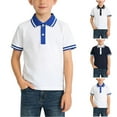 thumbnail image 5 of Boys Cotton Short Sleeve Golf Shirts Striped Lapel Collared Button Down Blouse Breathable Comfy Holiday Summer School Uniform Tops, 5 of 5