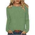 thumbnail image 2 of SYMOID Womens Mint Green Waffle Knit Top - Long Sleeve Crew Neck Relaxed Fit with Chest Pocket - Casual for Spring & Fall,Size S, 2 of 7