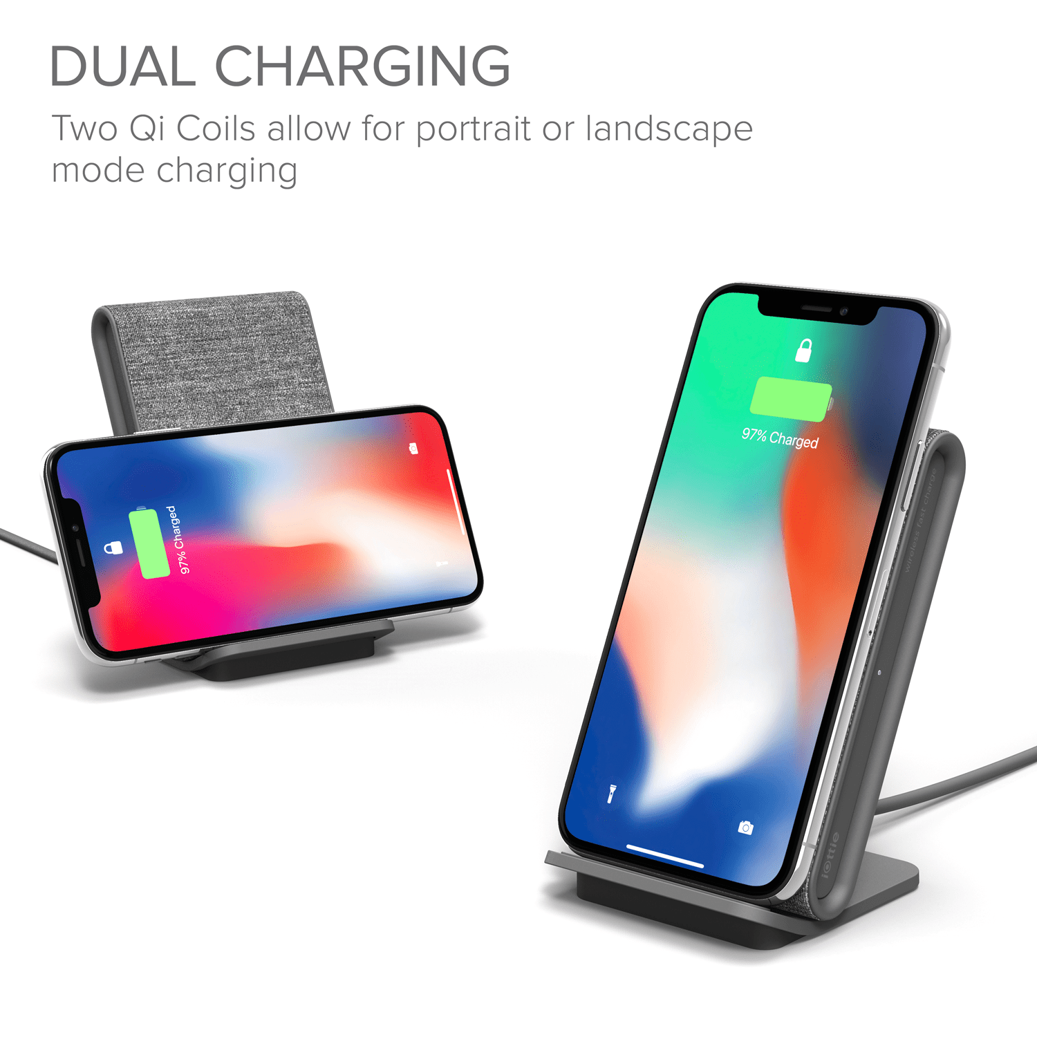 iOttie iON Wireless Fast Charging Stand Charger Qi-Certified 7.5W for iPhone XS Max R 8 Plus 10W for Samsung S9 Note 9 (Includes USB C Cable & AC Adapter) Dual Charge Feature - Ash