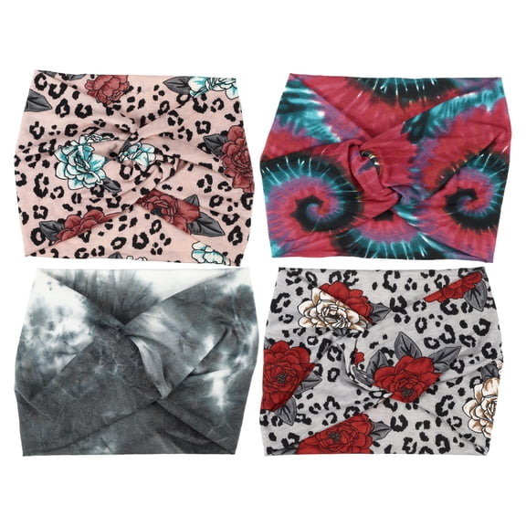 Unique Bargains Fashion Bohemia Widening Knotted Headwrap Black White Red Pink Gray 4pcs