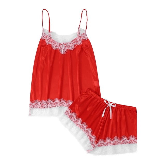 Conjunto de pijama sexy de seda para mujer: camisola y pantalones cortos de satén, tirantes ajustables con cuello en V, lencería para dormir y ocasiones especiales, tejido con mezcla de spandex
