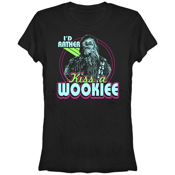 Junior's Star Wars Rather Kiss a Wookiee Graphic Tee Black Medium