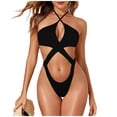 thumbnail image 2 of LEKWK One Piece Swimsuit Women Cutout Halter Crisscross Bathing Suit Slimming Cheeky Swimwear Summer Fashion Pool Party Vacation Beachwear, 2 of 8