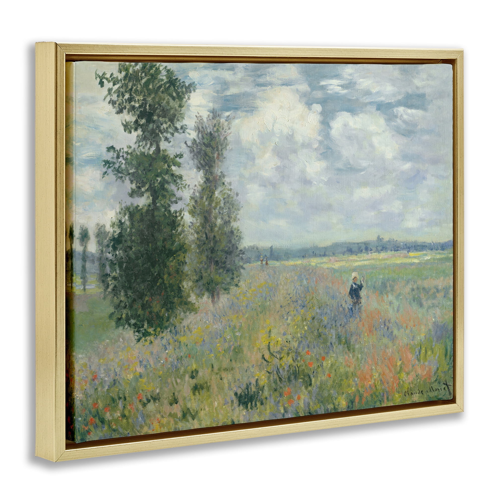 Stupell Industries Classic Poppy Field Near Argenteuil Landscape & Nature Painting Gold Floater Framed Canvas Art Print Wall Art, 31 x 25