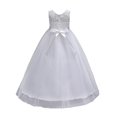 thumbnail image 2 of Girls Lace Bridesmaid Dress Long A Line Sleeveless Wedding Pageant Dresses Bowknot Tulle Party Gown,3-14T, 2 of 5