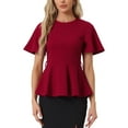 thumbnail image 1 of BLUSA DE PEPLUM CHIC PARA MUJERES CON CUELLO REDONDO, MANGAS DE CAMPANA Y CINTURA CINTURADA, TAMAÑO XL, ROJO, 1 of 6