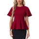 thumbnail image 1 of Blusa peplum para mujer Inspire Chic, cuello redondo, mangas acampanadas, cintura con cinturón, blusa de oficina, L roja, 1 of 6
