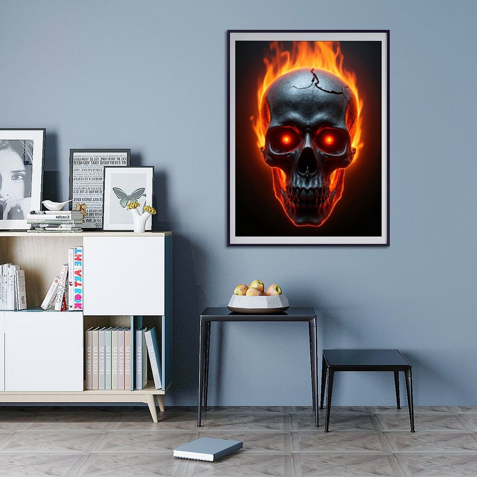 Diamond Art Kit for Adults, Fiery Skull with Glowing Eyes Diamond Painting for Adults Beginners, DIY Diamond Art Painting Kits, 5D Diamond Painting Crafts for Home Decor 12x16 Frameless