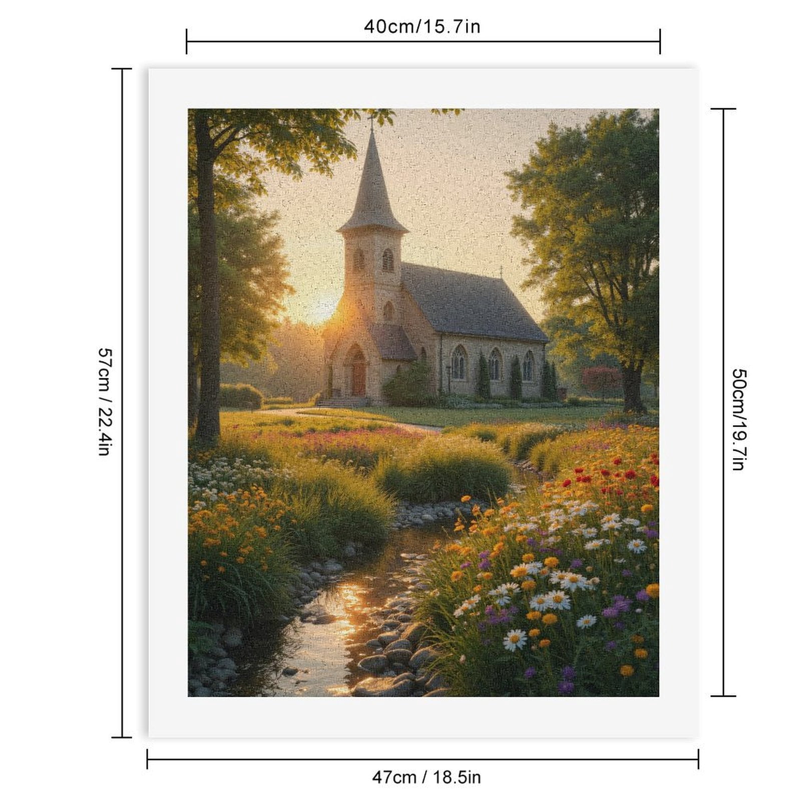 Paint by Numbers Kit for Adults, Sunlit Chapel Garden Stream Paint by Numbers, Easy Paint by Numbers Kit for Adults Beginner, DIY Adult Paint by Number Kits on Canvas, Home Decor