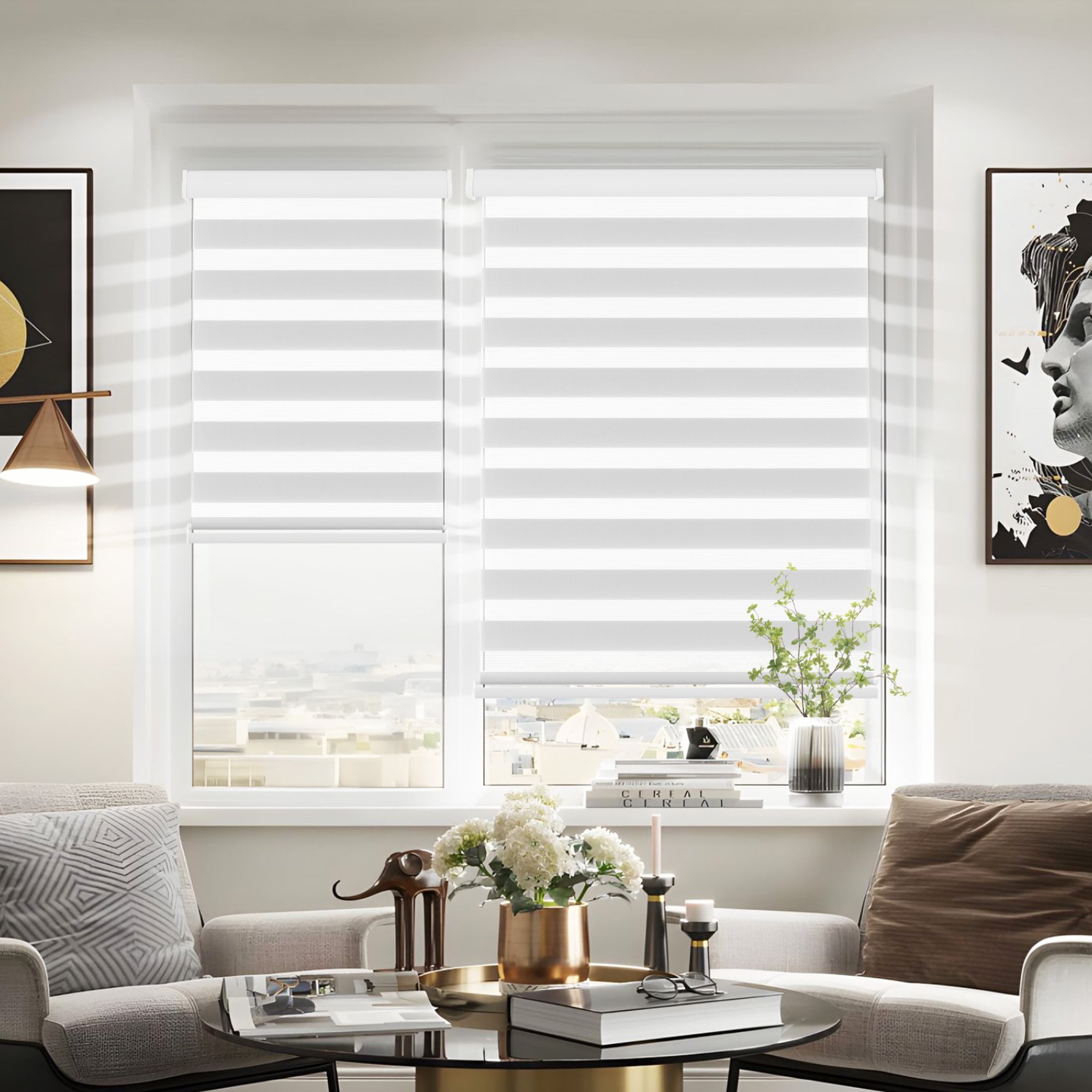 AutoEZ Light Filtering Indoor/Outdoor Bamboo Roller Roman Shades