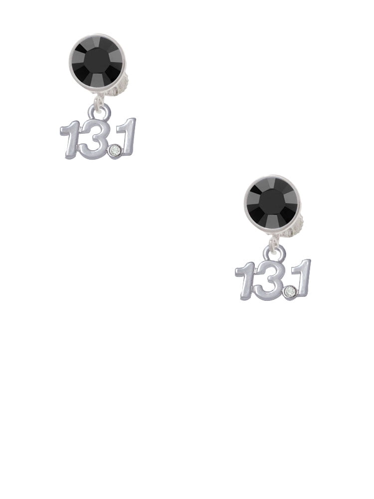 Delight Jewelry Silvertone Half Marathon - 13.1 with Clear Crystal Black Crystal Clip on Earrings