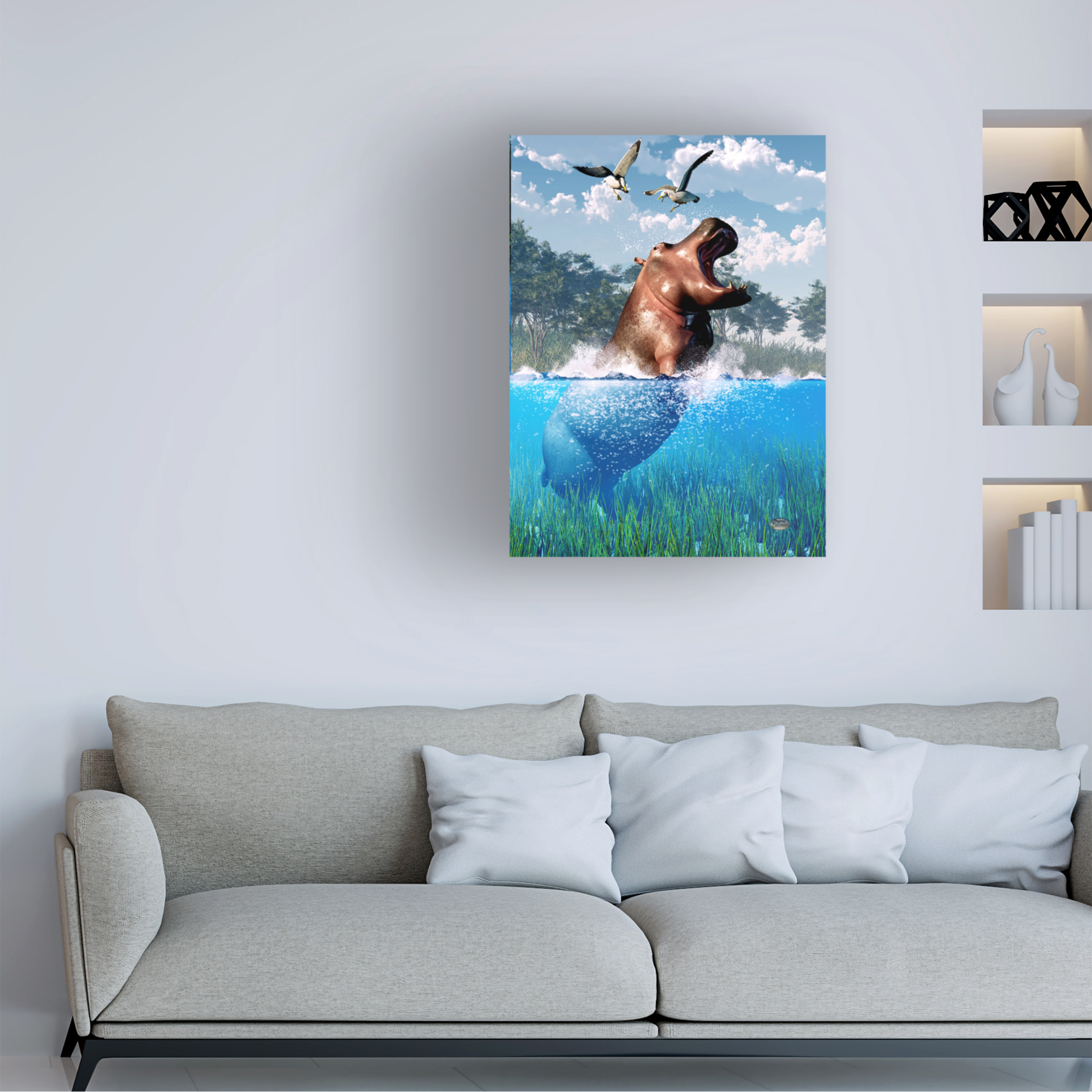 Trademark Fine Art 'Lunging Hippo' Canvas Art by Daniel Eskridge