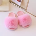 thumbnail image 5 of XIYON Girls Slippers Kids Fuzzy Open Toe House Shoes Warm Winter Slip On Cozy Bedroom Slippers, 5 of 5