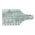 thumbnail image 1 of Paris Cutting Board, Aerial View Illustration of Roofs Attics of Paris City European Buildings, Tempered Glass Cutting and Serving Board, Wine Bottle Shape, Pale Grey Orange White, by Ambesonne, 1 of 1